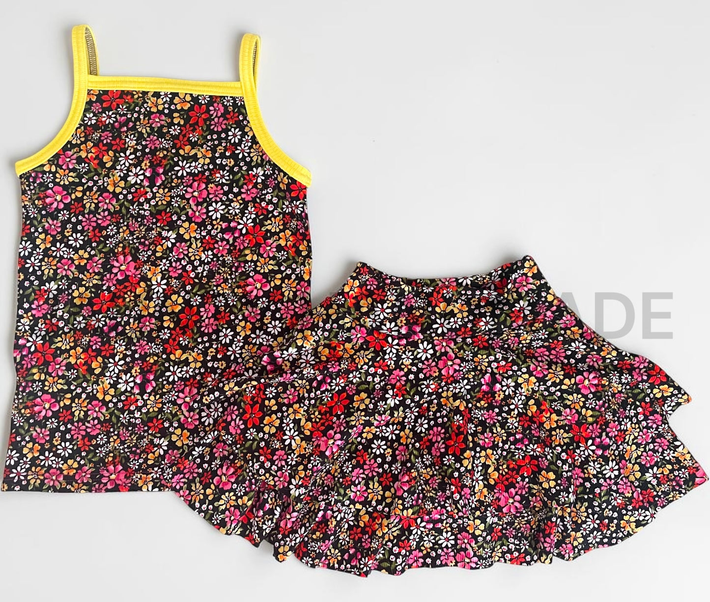 Ditsy floral cami and DOUBLE skirted bikers set