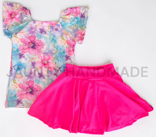 Watercolor floral Sarah and skirted biker set