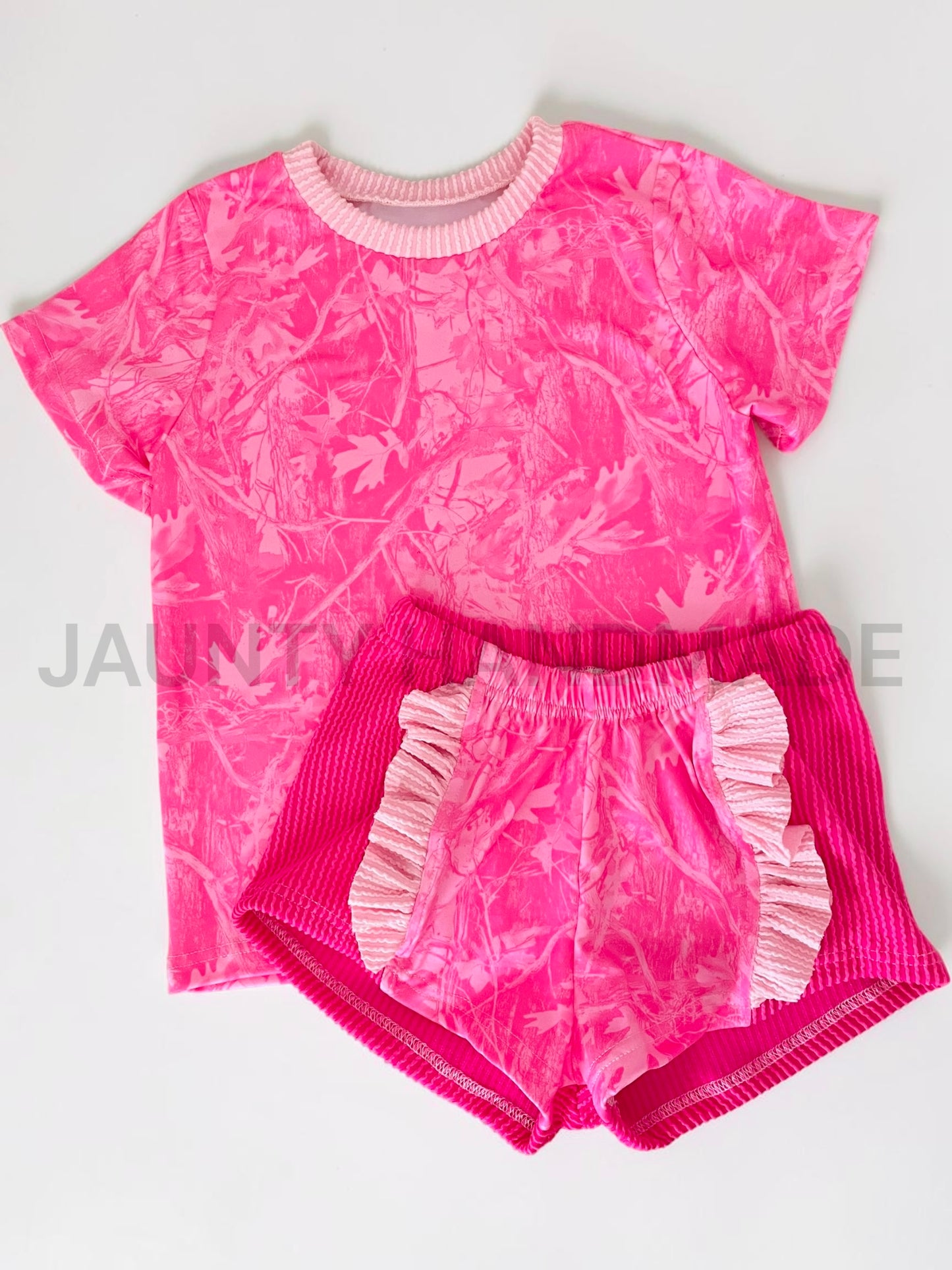 Pink camo colorblock set
