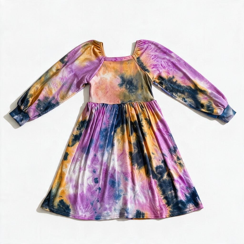 Purple tie-dye long sleeve Sarah Dress