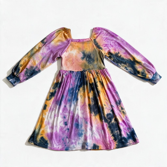 Purple tie-dye long sleeve Sarah Dress
