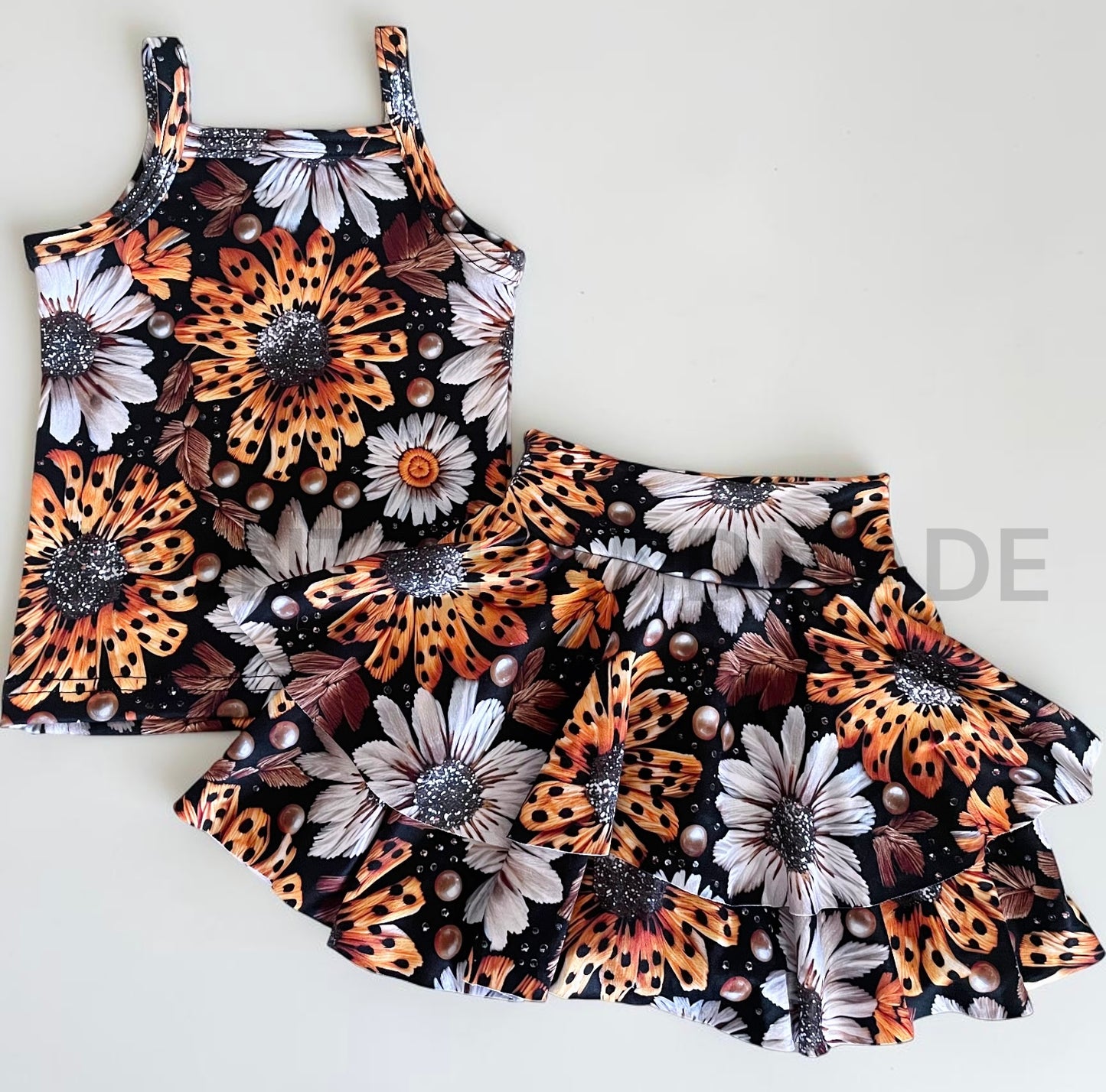 Dark floral cami and DOUBLE skirted bikers set
