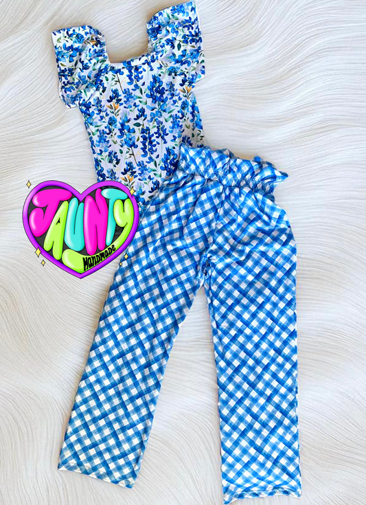 Bluebonnet and gingham Sarah top/Posh Paperbag Pants